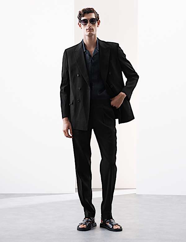 Pantalon de costume coupe ajustée en lin mélangé italien Performance - BE