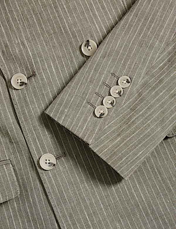 Tailored Fit Italian Performance Linen Blend Pinstripe Suit Jacket - JE