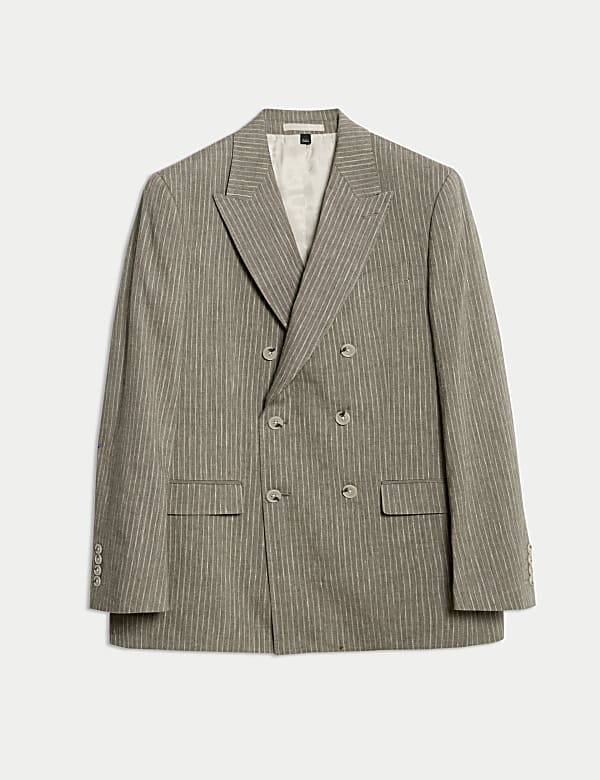 Tailored Fit Italian Performance Linen Blend Pinstripe Suit Jacket - JE