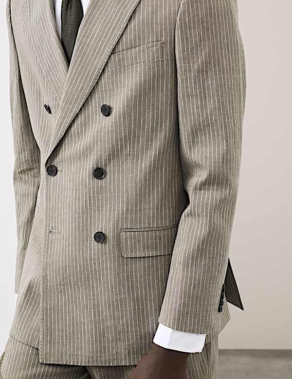 Tailored Fit Italian Performance Linen Blend Pinstripe Suit Jacket - CN