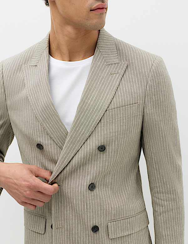 Tailored Fit Italian Performance Linen Blend Pinstripe Suit Jacket - US