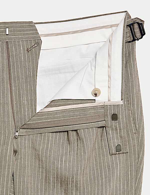 Tailored Fit Italian Performance Linen Blend Pinstripe Suit Trousers - JP