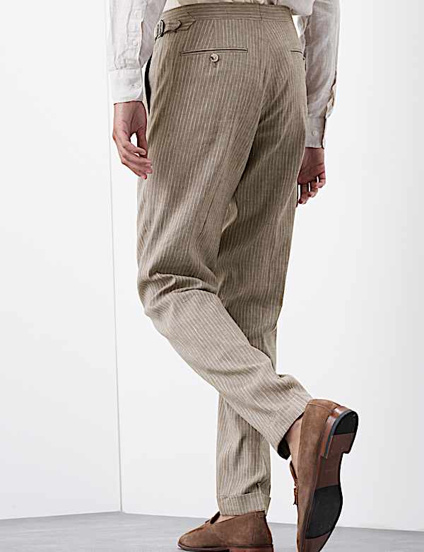 Tailored Fit Italian Performance Linen Blend Pinstripe Suit Trousers - JP