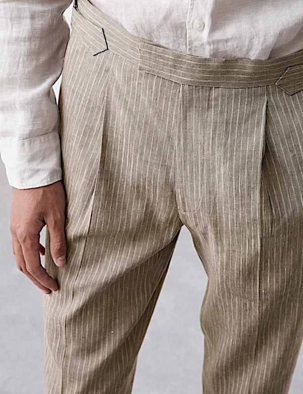 Tailored Fit Italian Performance Linen Blend Pinstripe Suit Trousers - JP