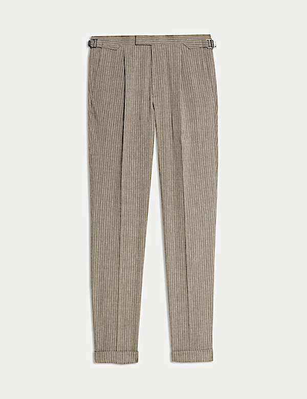 Tailored Fit Italian Performance Linen Blend Pinstripe Suit Trousers - JP
