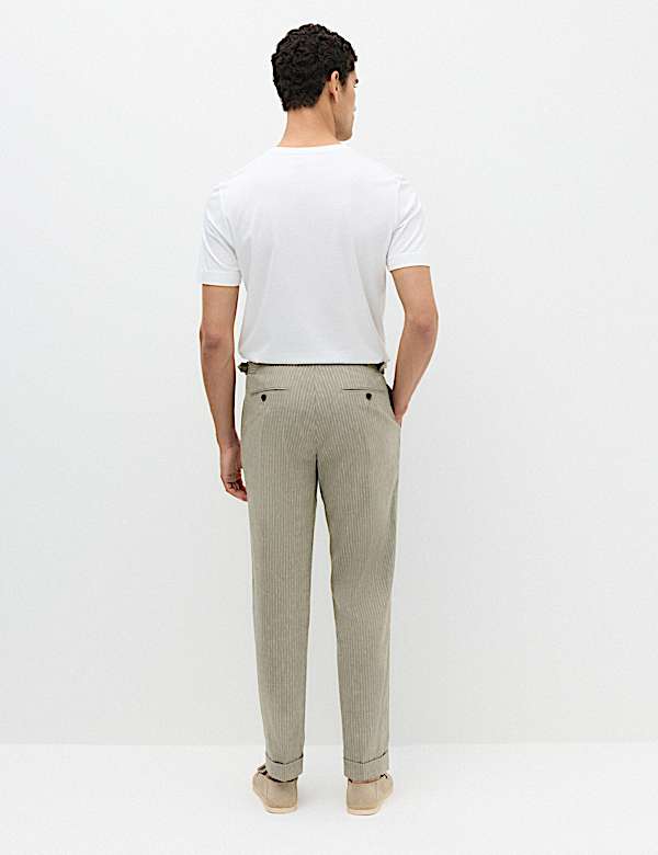 Tailored Fit Italian Performance Linen Blend Pinstripe Suit Trousers - CZ