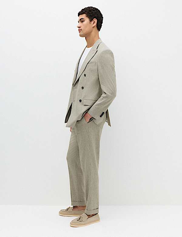 Tailored Fit Italian Performance Linen Blend Pinstripe Suit Trousers - CZ