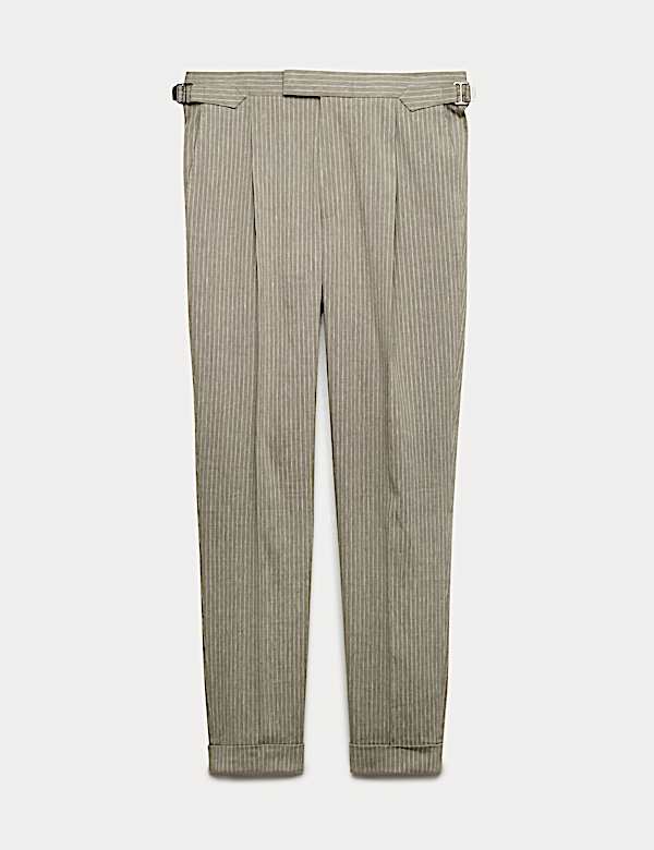 Tailored Fit Italian Performance Linen Blend Pinstripe Suit Trousers - CZ