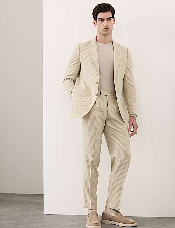 Nadelstreifenanzughose aus italienischem Funktionsleinen-Mischgewebe mit eng anliegender Passform - AT