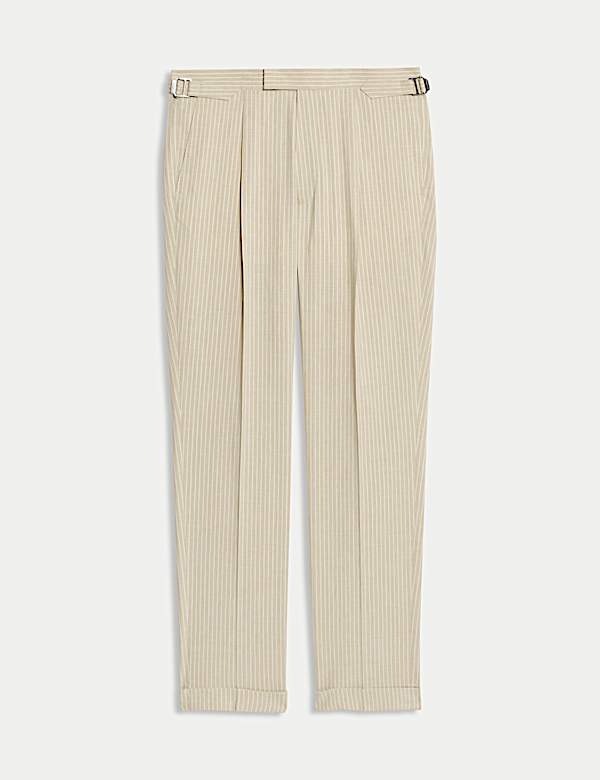 Tailored Fit Italian Performance Linen Blend Pinstripe Suit Trousers - FI