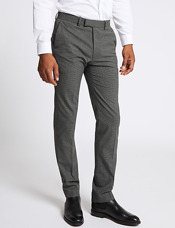 Grey Textured Skinny Fit Trousers