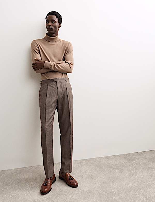 Pantalon en flanelle de laine italienne à motif pied-de-coq - FR
