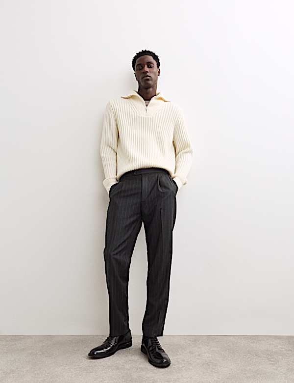 Pantalon en laine italienne à fines rayures - FR