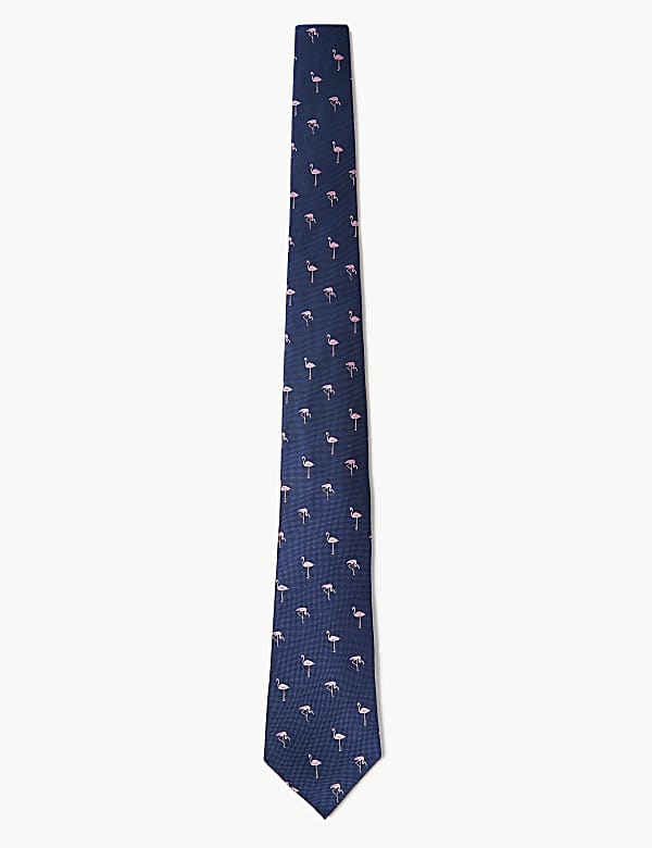 Woven Flamingo Pure Silk Tie