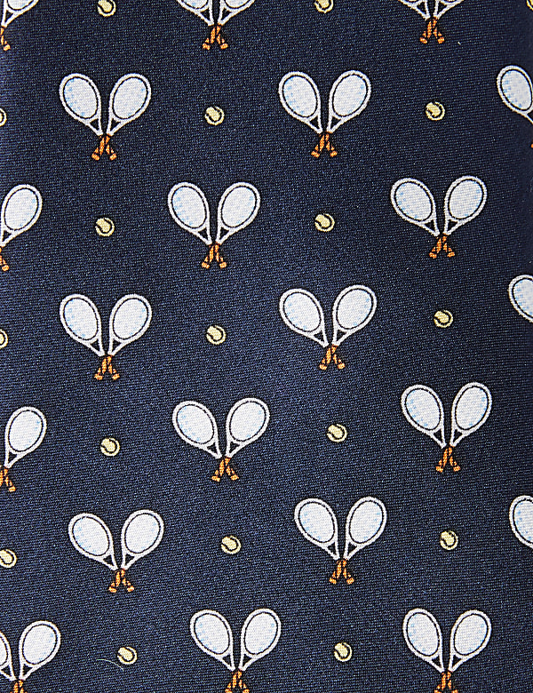Tennis Racket Print Pure Silk Tie
