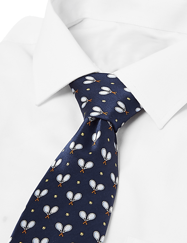 Tennis Racket Print Pure Silk Tie