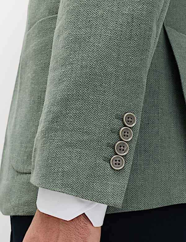 Tailored Fit Linen Cotton Blend Herringbone Blazer - KG
