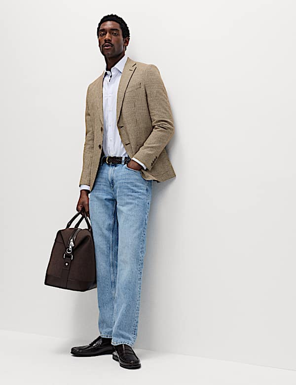 בלייזר מפשתן וכותנה בגזרה מחויטת ובדוגמת פפיטה - IL