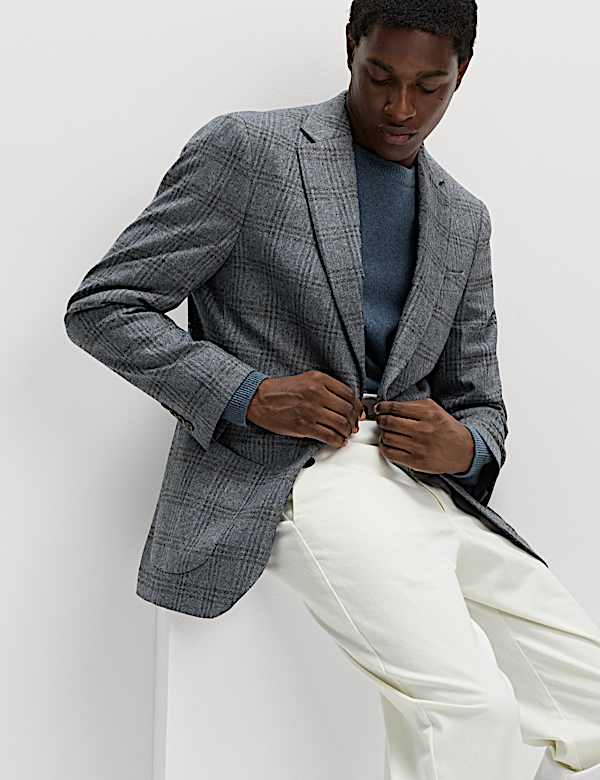 Italian Wool Blend Check Blazer - RO