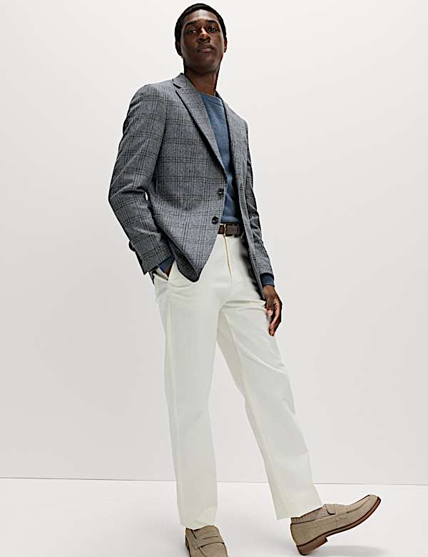 Tailored Fit Italian Wool Blend Check Blazer - SE