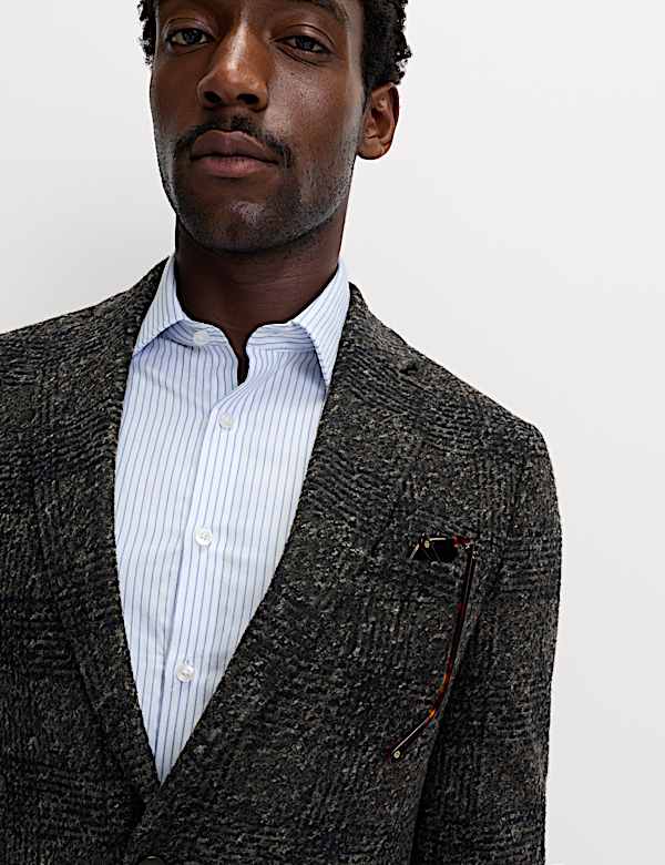 Tailored Fit Wool Blend Check Blazer - MX