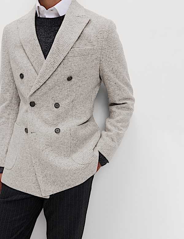 Tailored Fit Wool Blend Micro Check Blazer - DE