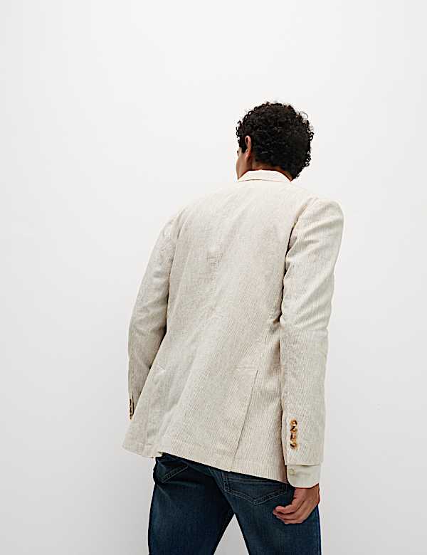 Tailored Fit Cotton Linen Striped Blazer - VN