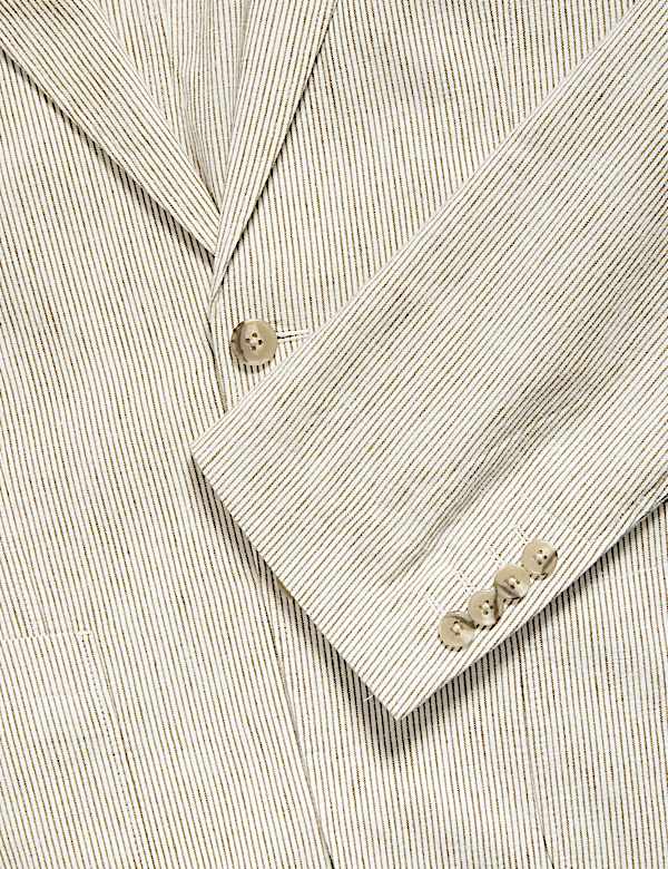 Tailored Fit Cotton Linen Striped Blazer - ID