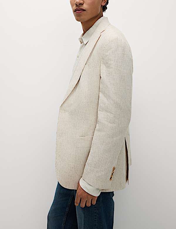 Tailored Fit Cotton Linen Striped Blazer - ID