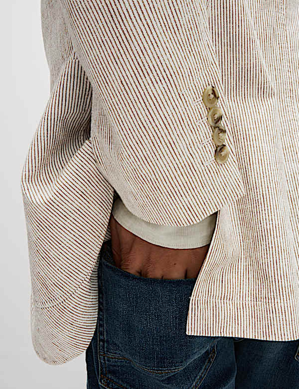 Tailored Fit Cotton Linen Striped Blazer - ID