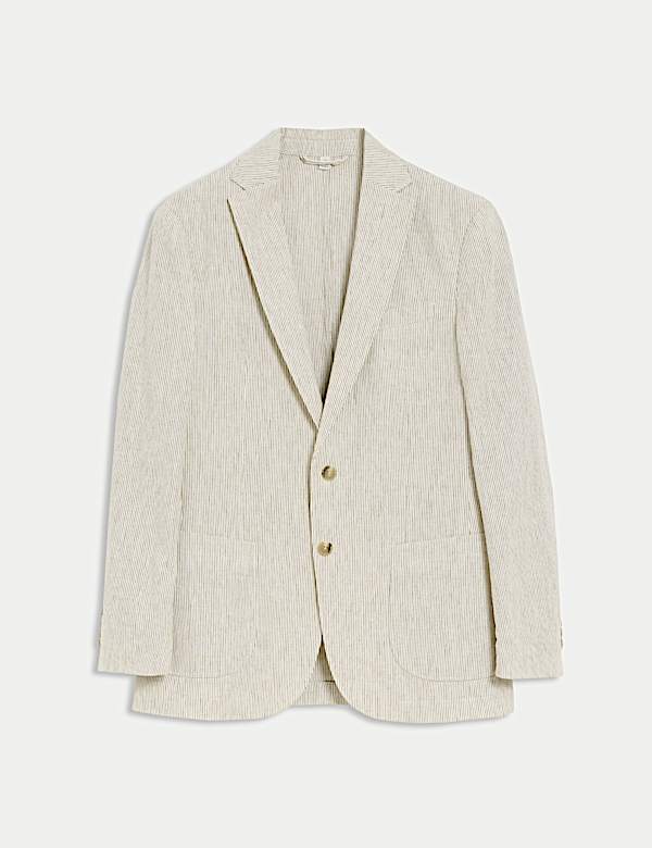 Tailored Fit Cotton Linen Striped Blazer - ID