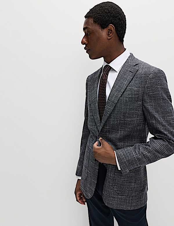 Tailored Fit Textured Check Stretch Blazer - FR