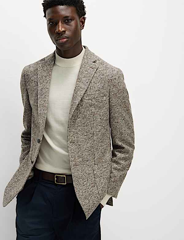 Tailored Fit Wool Blend Textured Blazer - CA