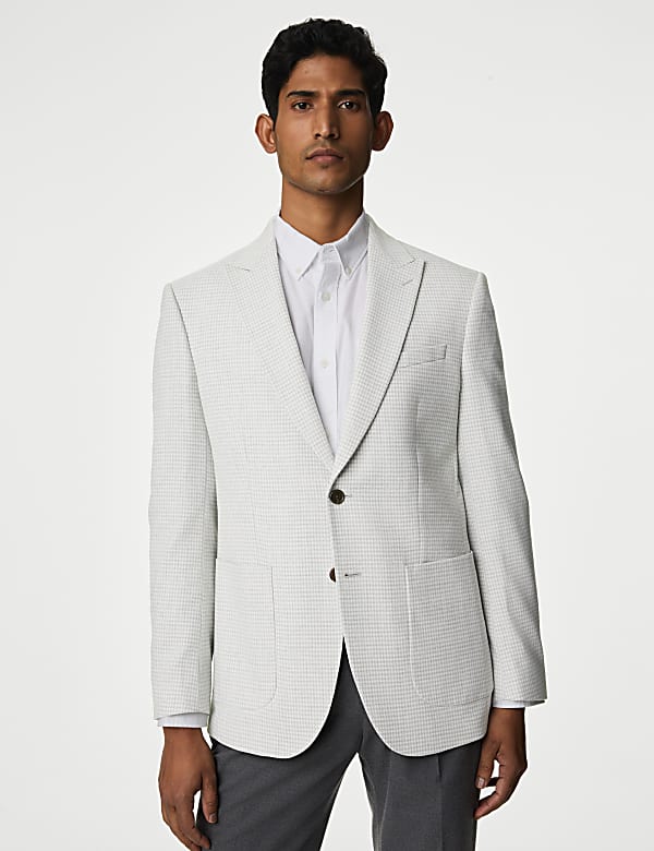 Textured Check Stretch Blazer - SK