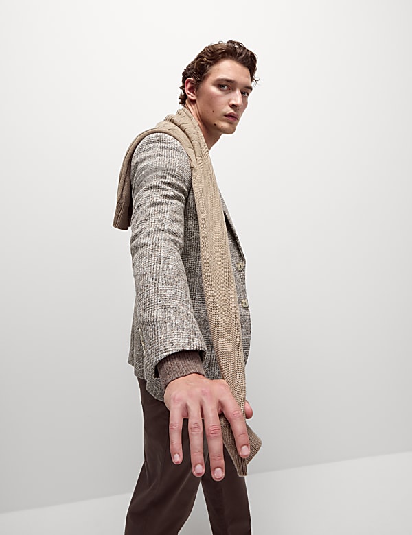 Veste coupe ajustée à carreaux en laine mélangée texturée - BE