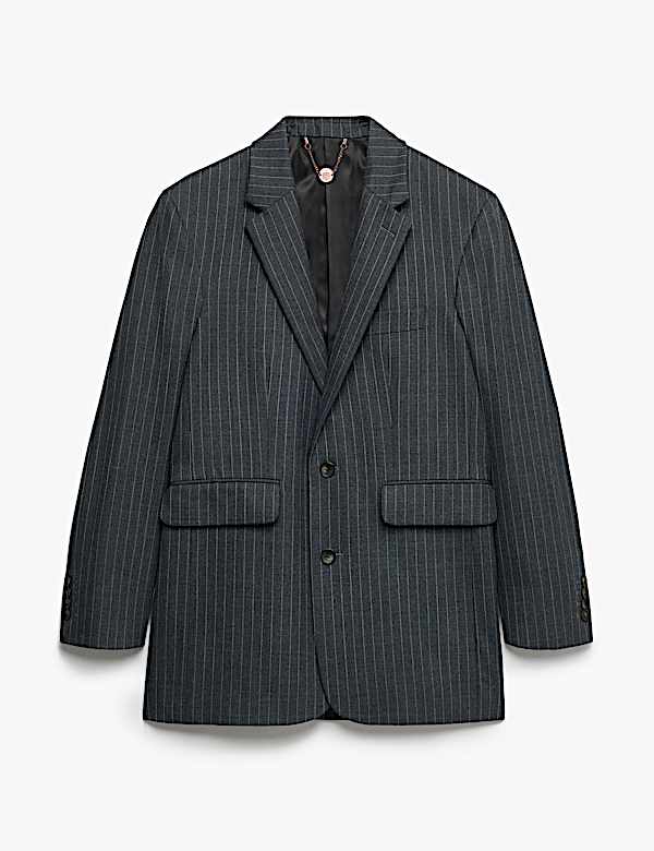 Relaxed Fit Striped Stretch Suit Jacket - CA