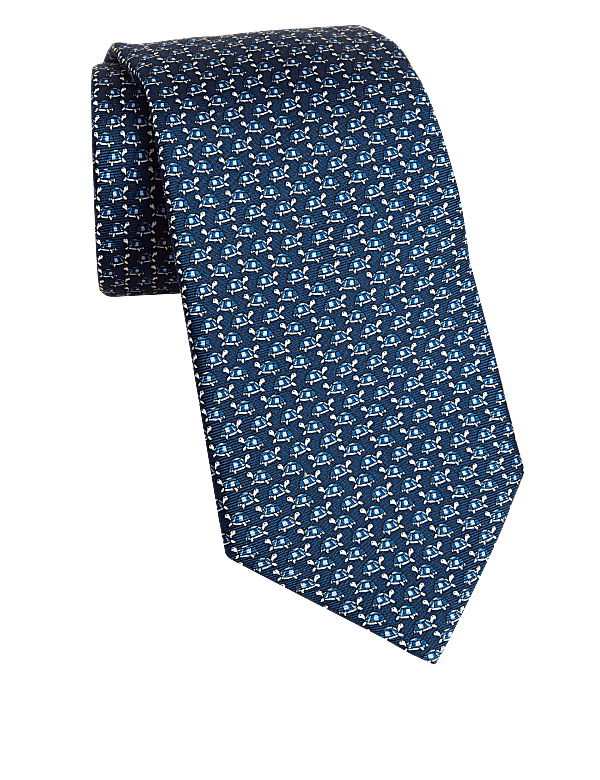 Turtle Print Pure Silk Tie