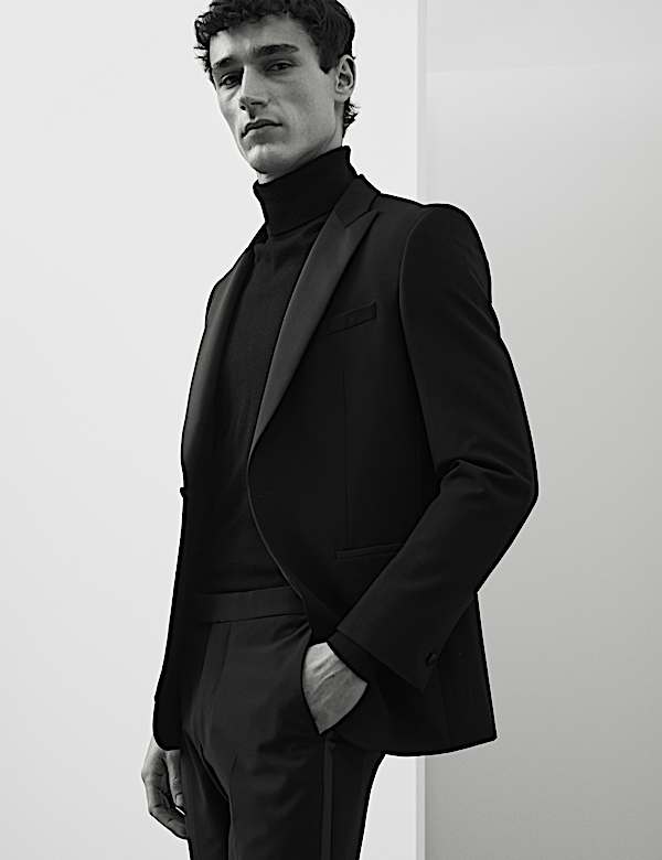 Tailored Fit Wool Blend Tuxedo Jacket - NZ