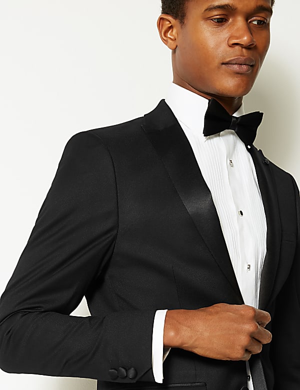 Black Textured Skinny Fit Jacket