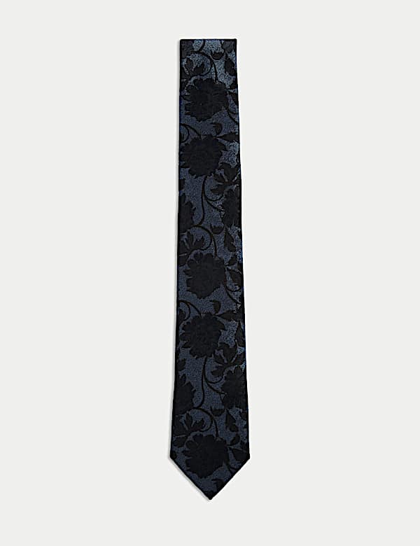 Slim Floral Pure Silk Tie BLUE MIX Ties M&S MV