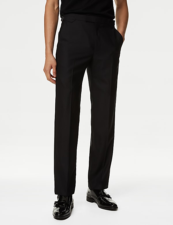 Regular Fit British Pure Wool Tuxedo Trousers - RO