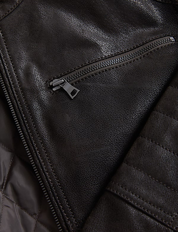 Leather Double Collar Utility Jacket