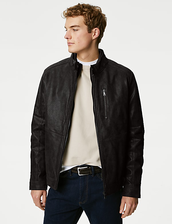 Double Collar Quilted Leather Jacket
