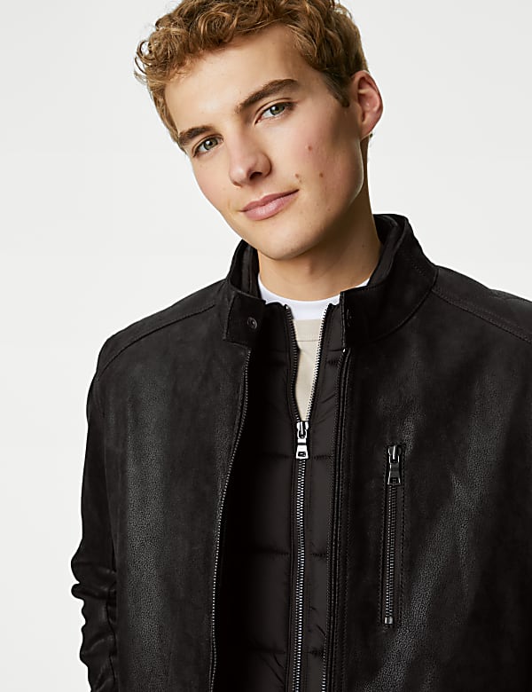 Double Collar Quilted Leather Jacket