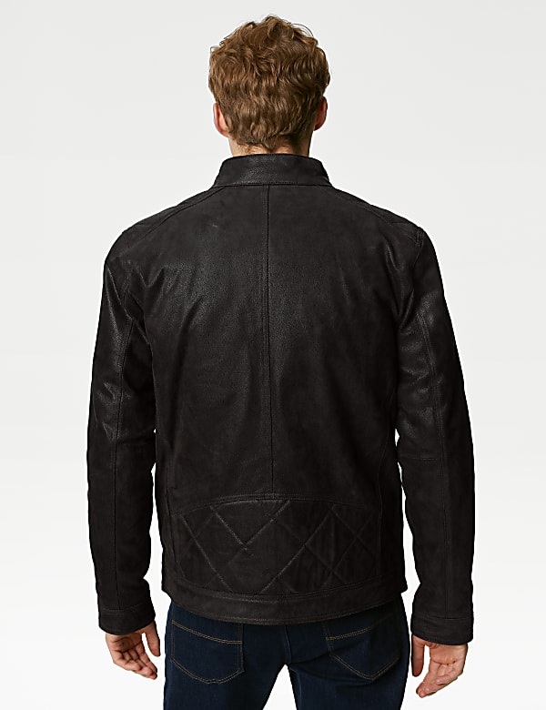 Double Collar Quilted Leather Jacket