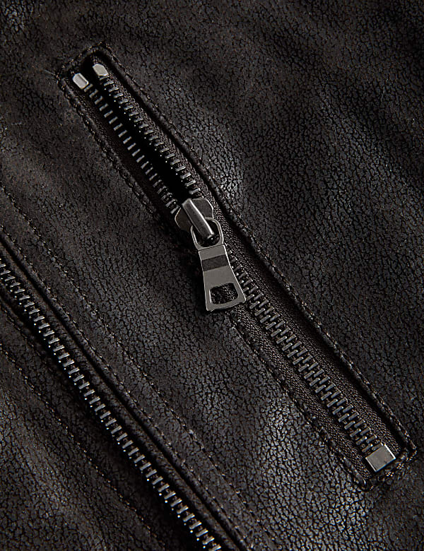 Double Collar Quilted Leather Jacket