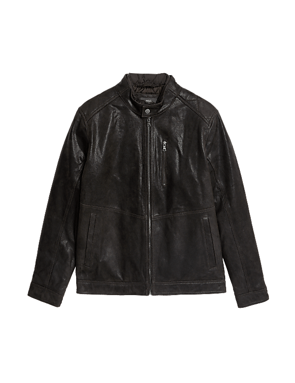 Double Collar Quilted Leather Jacket