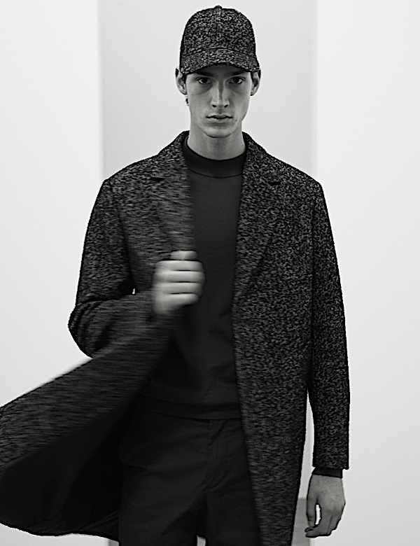 מעיל בוקלה מתערובת צמר בדוגמת הרינגבון עם צווארון מחויט - IL