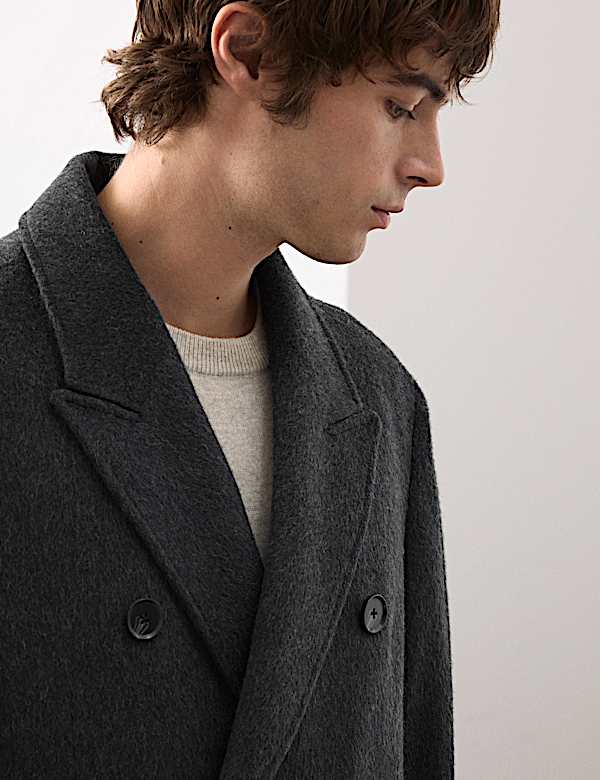 Manteau à poils longs en laine mélangée à revers - FR