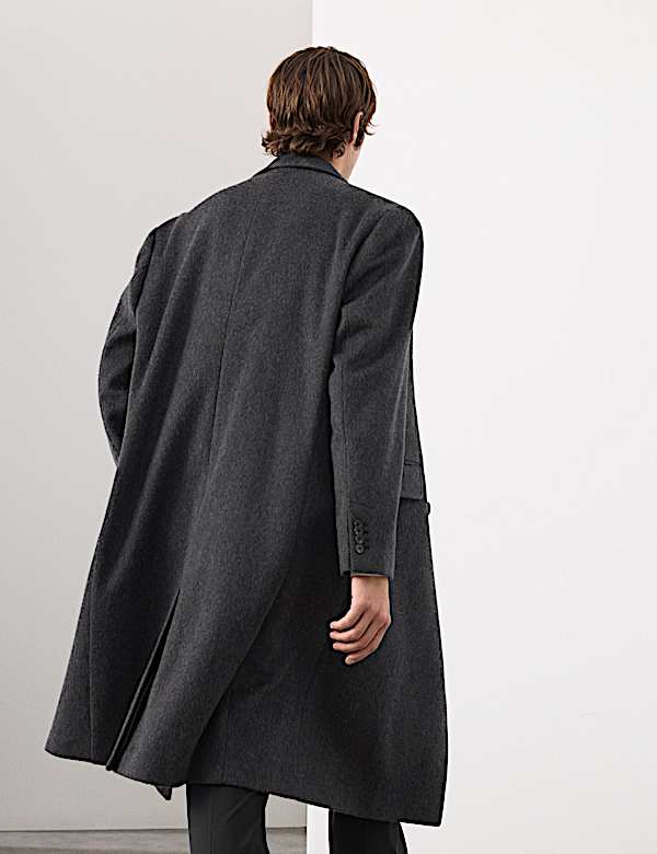 Manteau à poils longs en laine mélangée à revers - FR